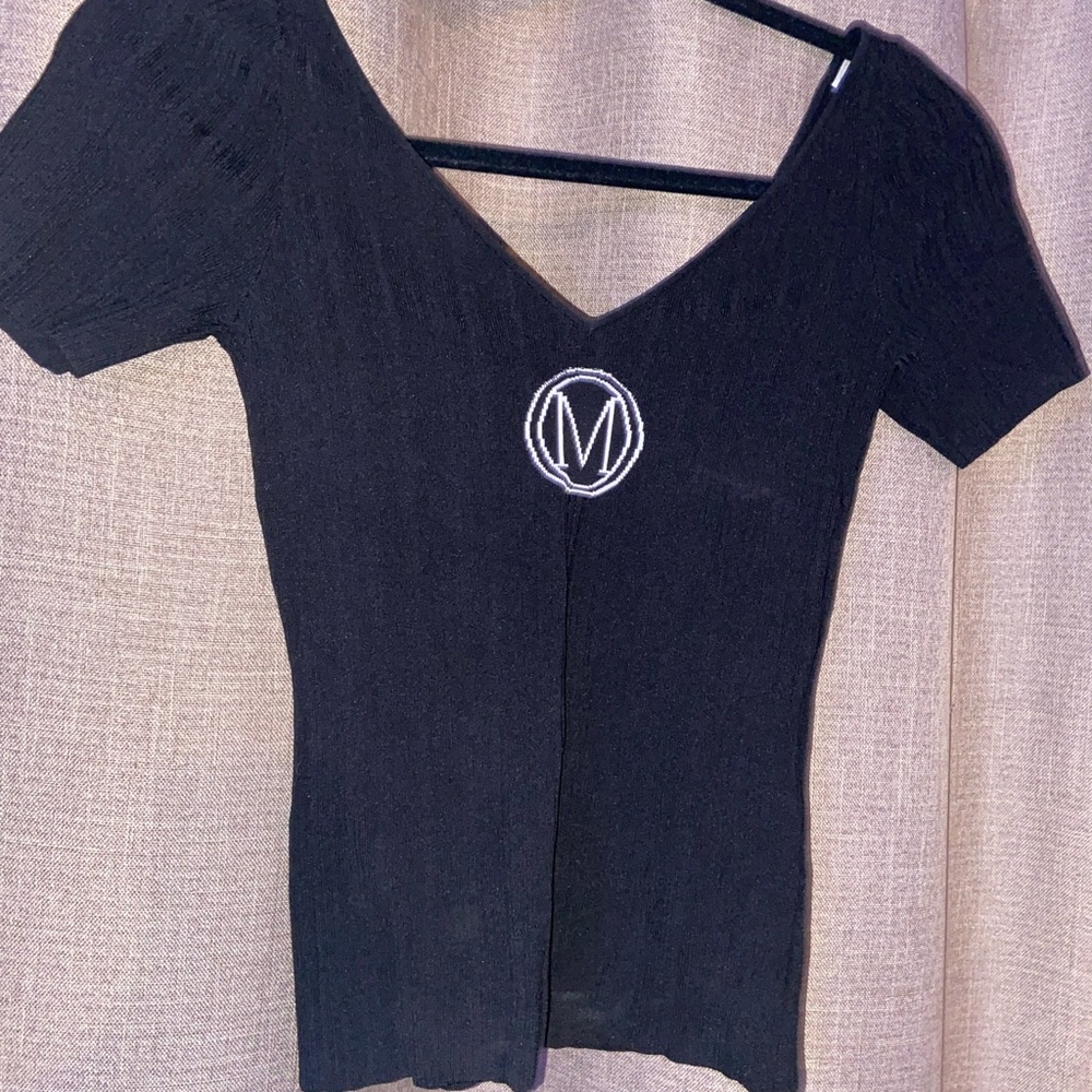 Vintage Miss Sixty Black V-Neck Tee with White Logo